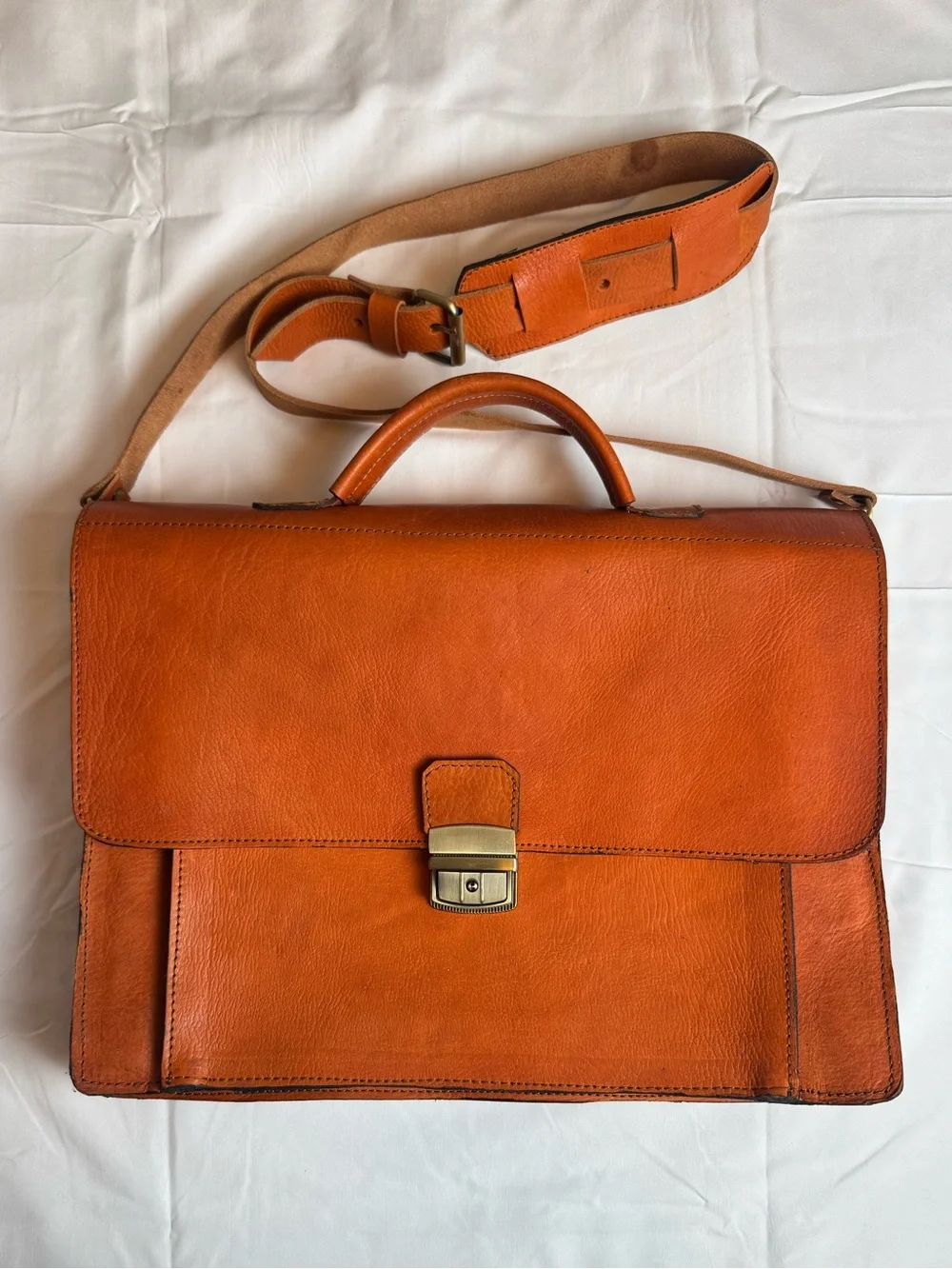 Cognac Brown Genuine Leather Briefcase Messenger Laptop Satchel Work Bag